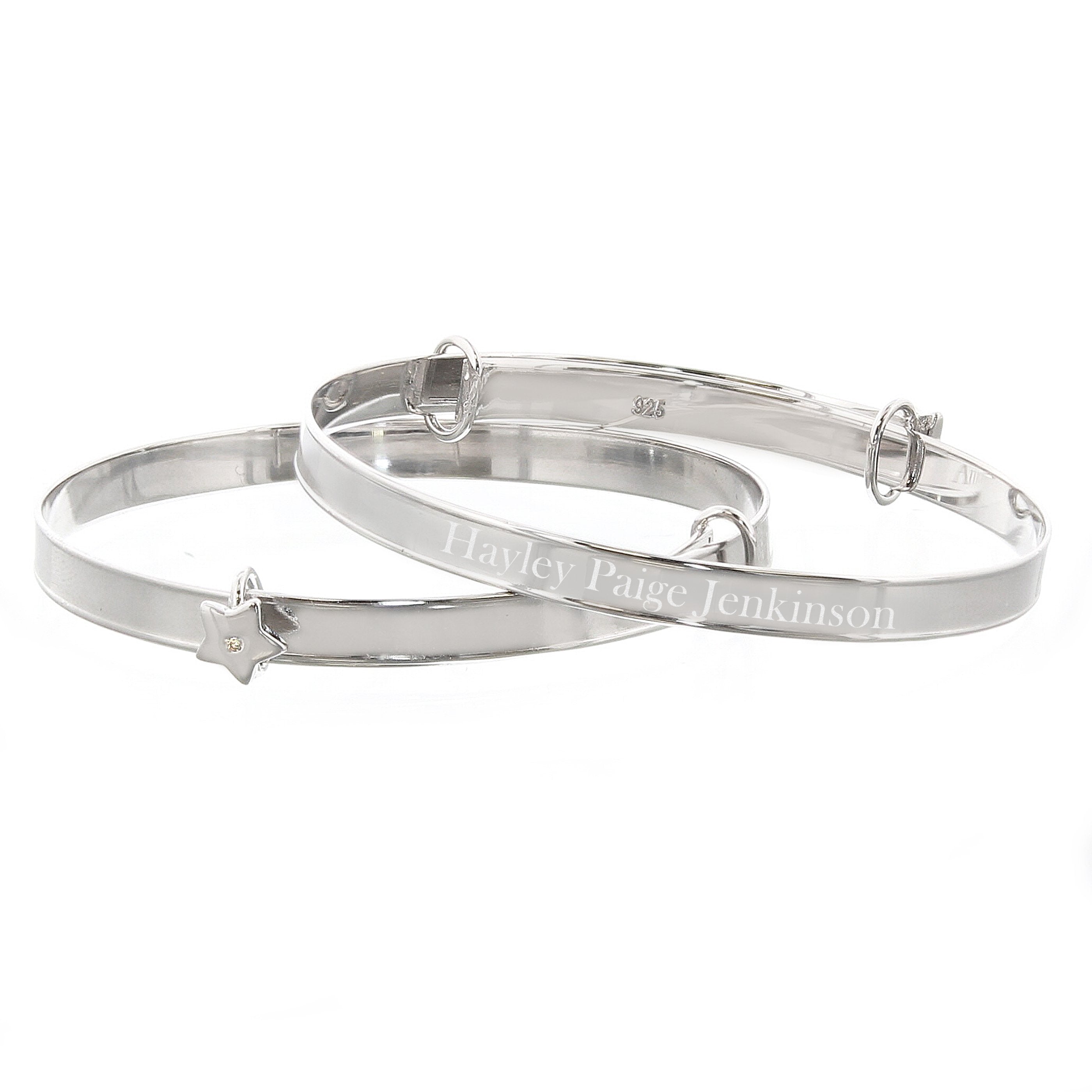 Personalised Sterling Silver Childs Expanding Diamante Star Bracelet -  Ideal For Newborn Babies, Christenings