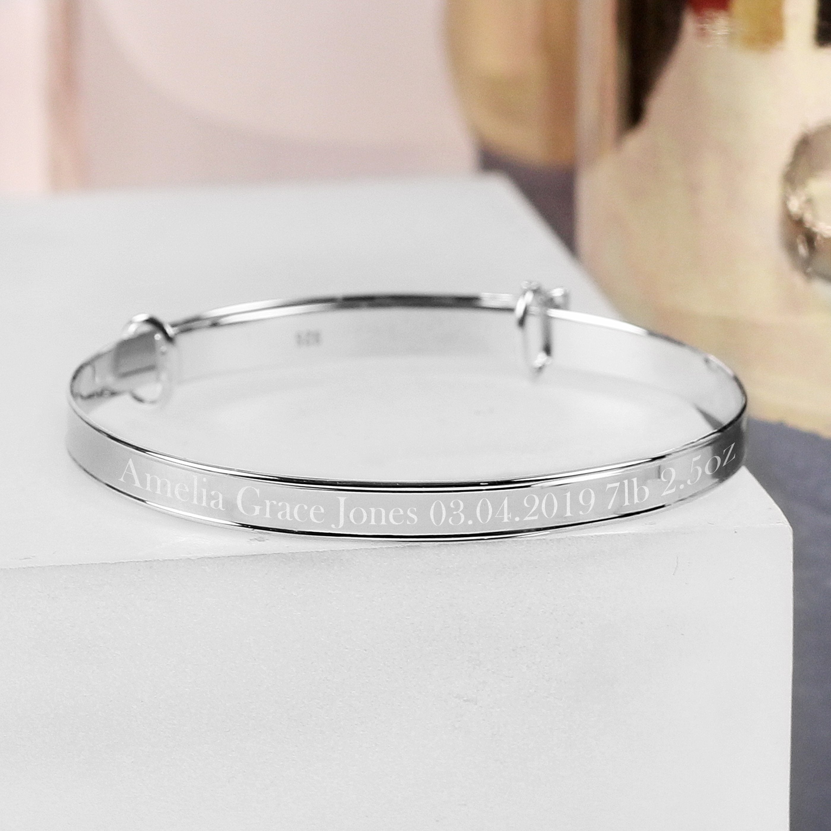 Personalised Sterling Silver Childs Expanding Diamante Star Bracelet -  Ideal For Newborn Babies, Christenings