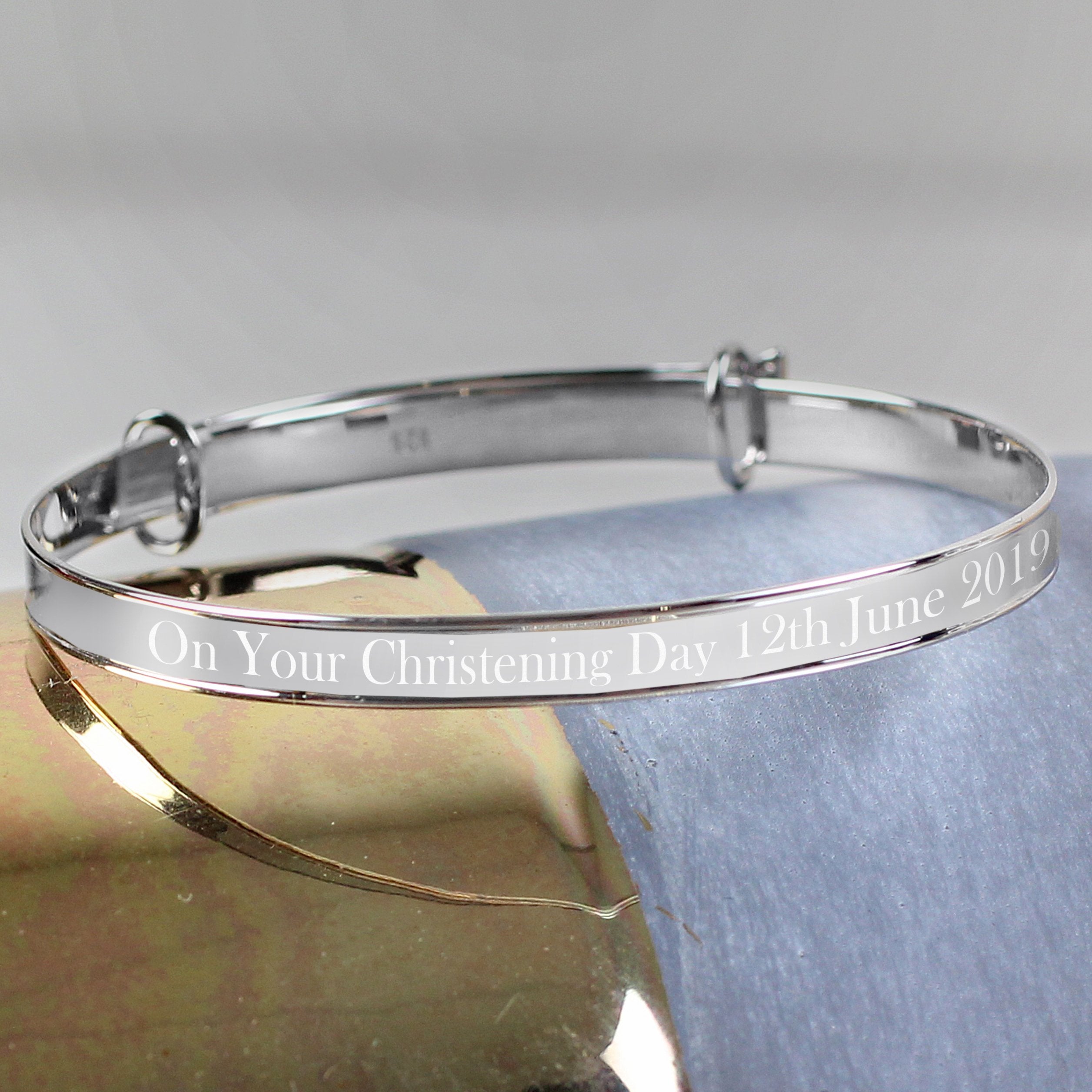 Personalised Sterling Silver Childs Expanding Diamante Star Bracelet -  Ideal For Newborn Babies, Christenings