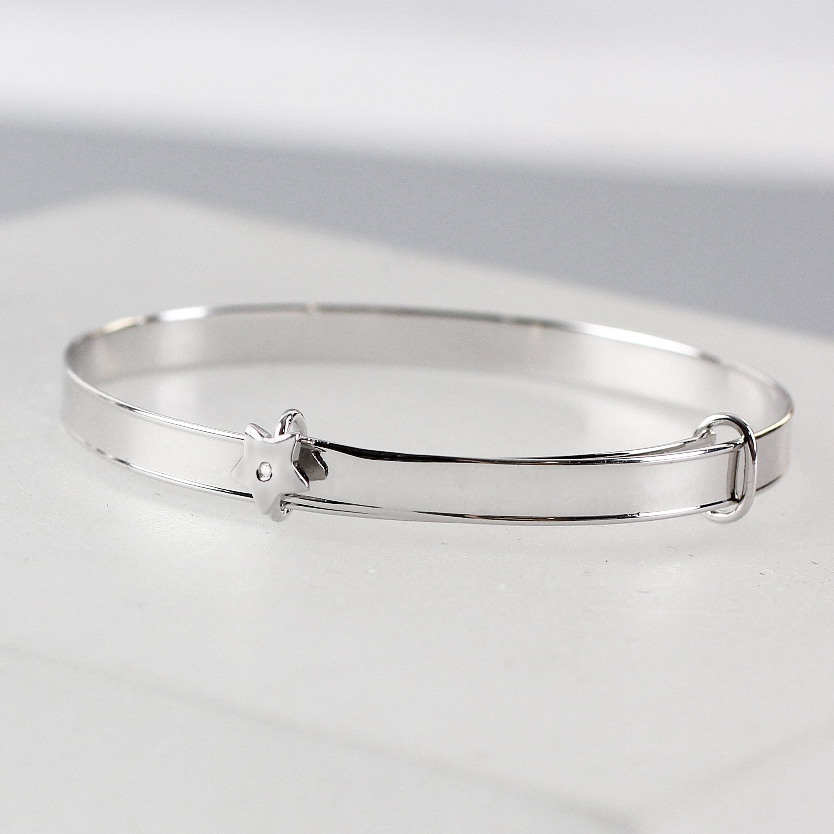 Personalised Sterling Silver Childs Expanding Diamante Star Bracelet -  Ideal For Newborn Babies, Christenings