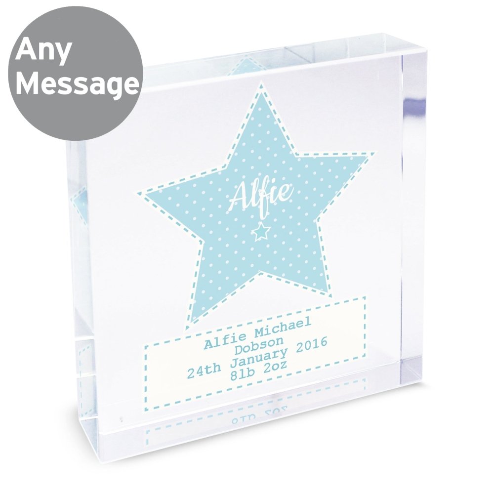 Personalised Stitch & Dot Baby Boy Large Crystal Token