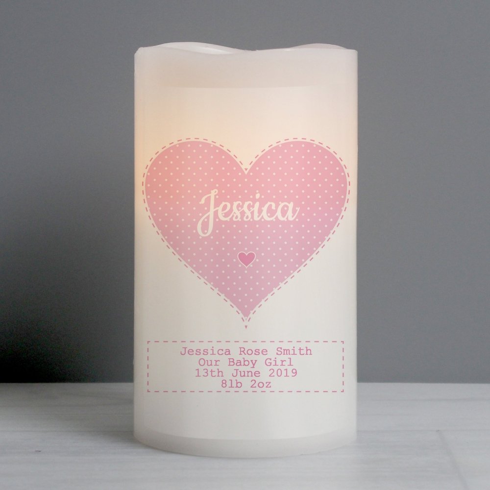 Personalised Stitch & Dot Baby Girl Nightlight LED Candle