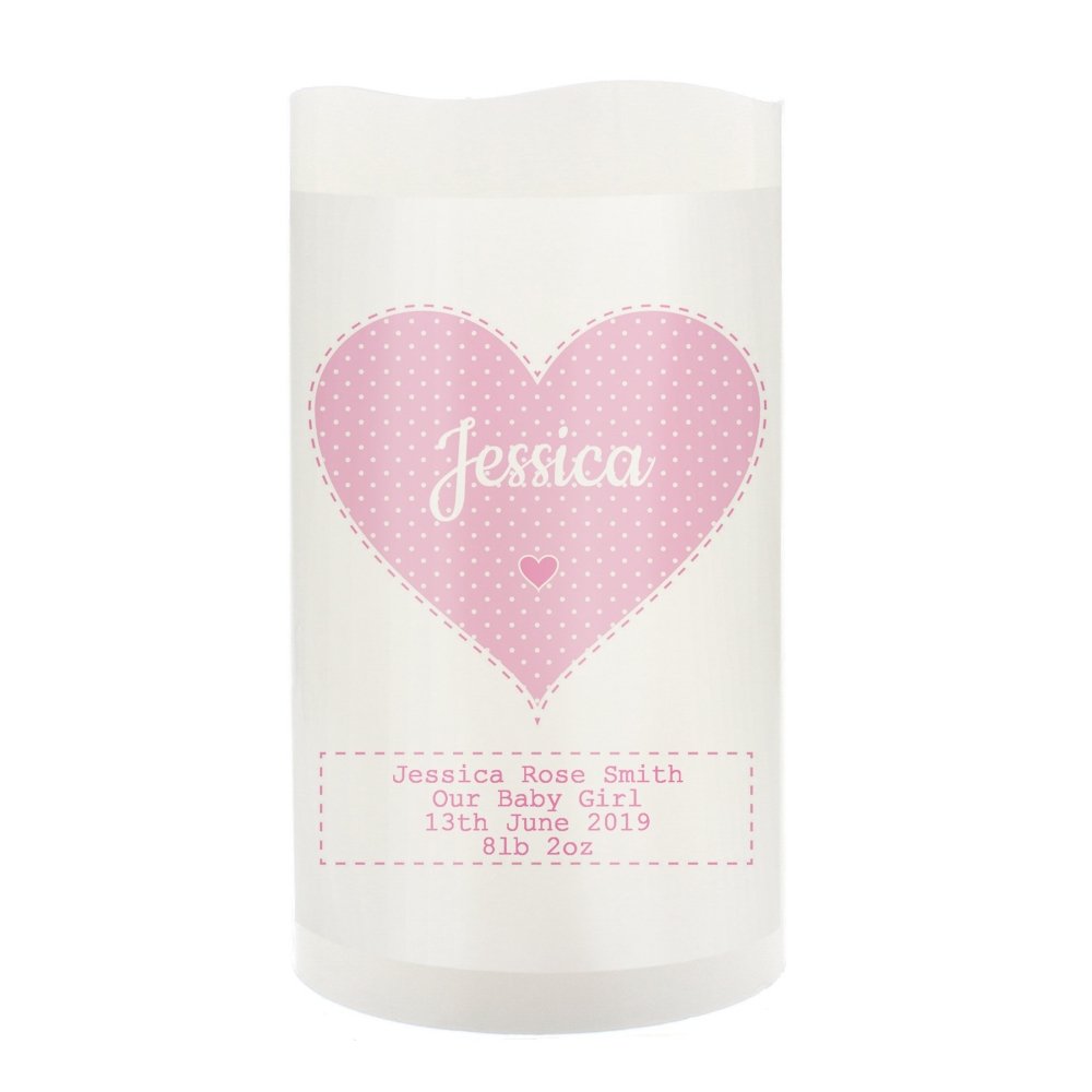 Personalised Stitch & Dot Baby Girl Nightlight LED Candle