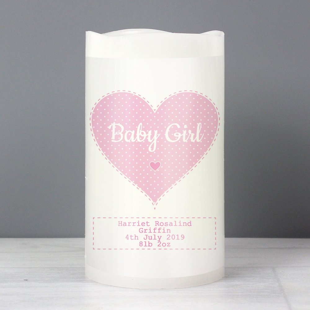 Personalised Stitch & Dot Baby Girl Nightlight LED Candle