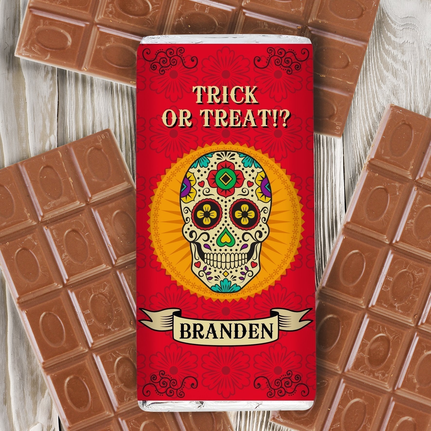 Personalised Sugar Skull Milk Chocolate Bar
