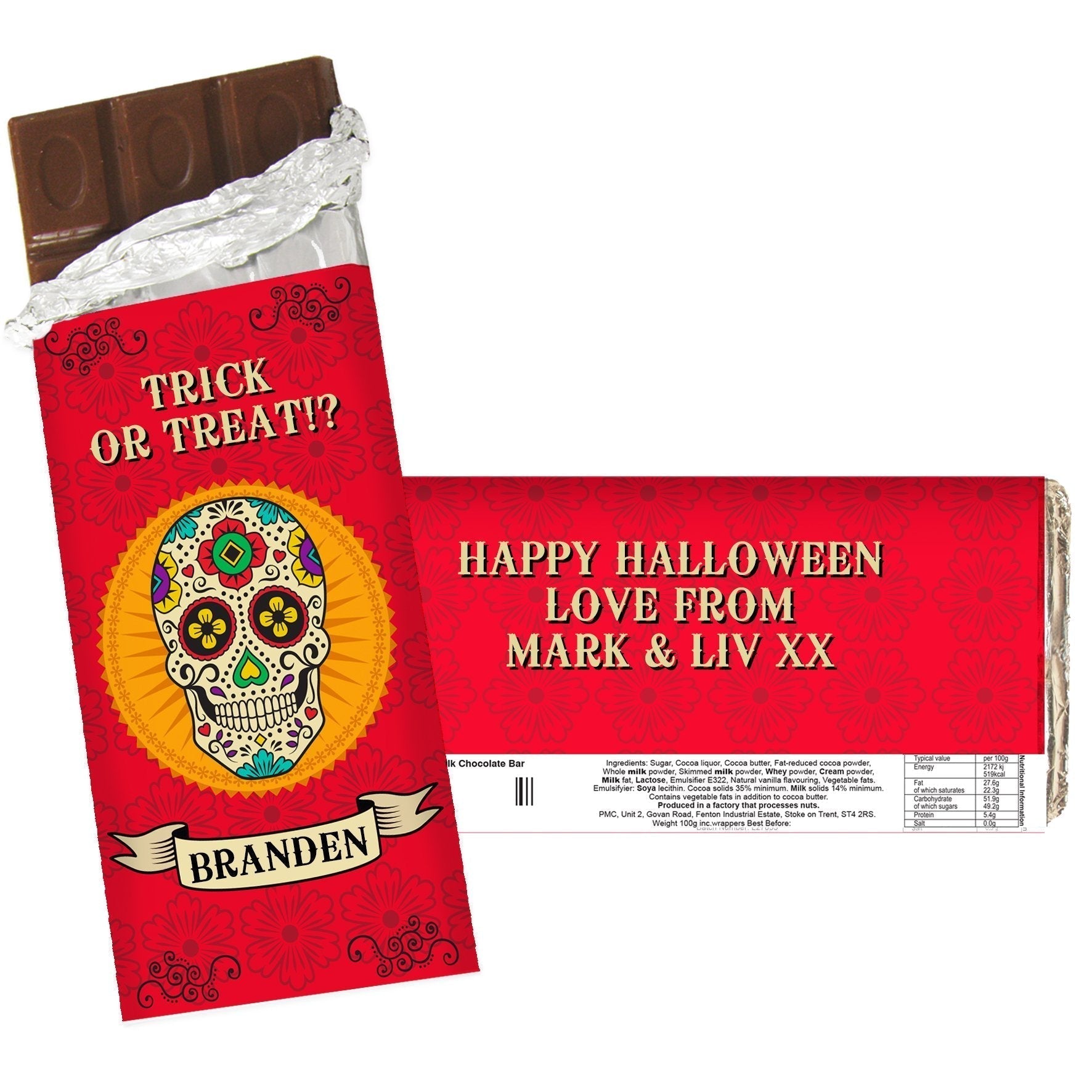 Personalised Sugar Skull Milk Chocolate Bar