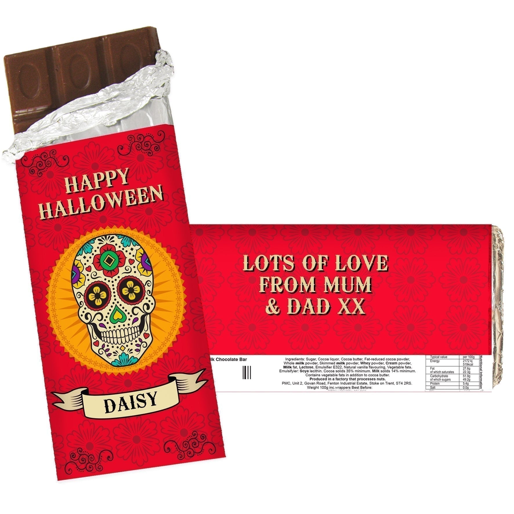 Personalised Sugar Skull Milk Chocolate Bar