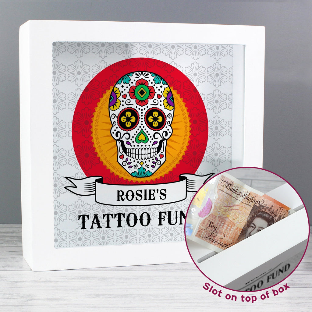 Personalised Sugar Skull Tattoo Fund And Keepsake Box