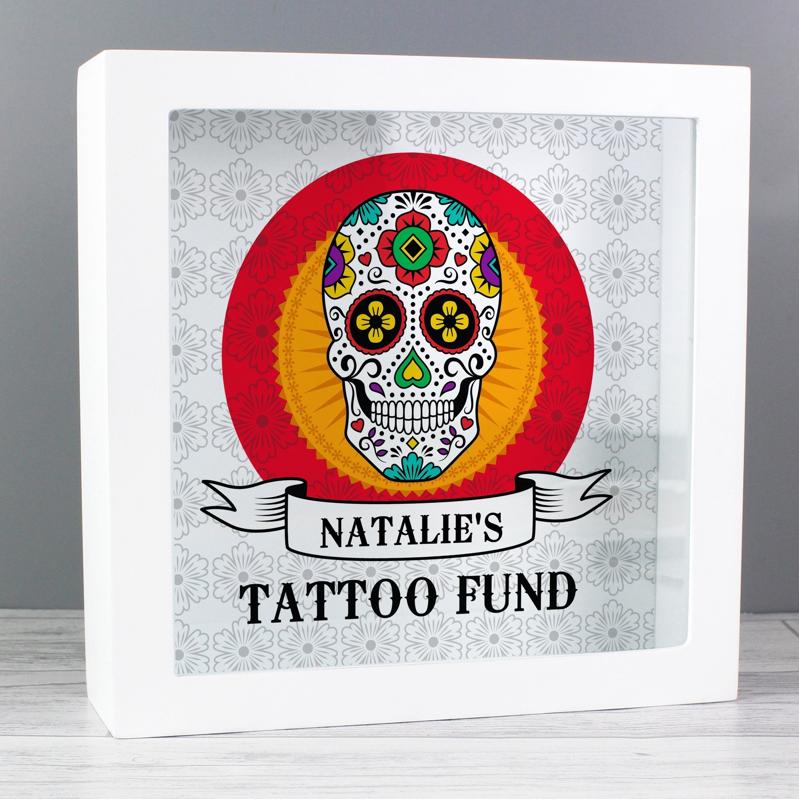 Personalised Sugar Skull Tattoo Fund And Keepsake Box