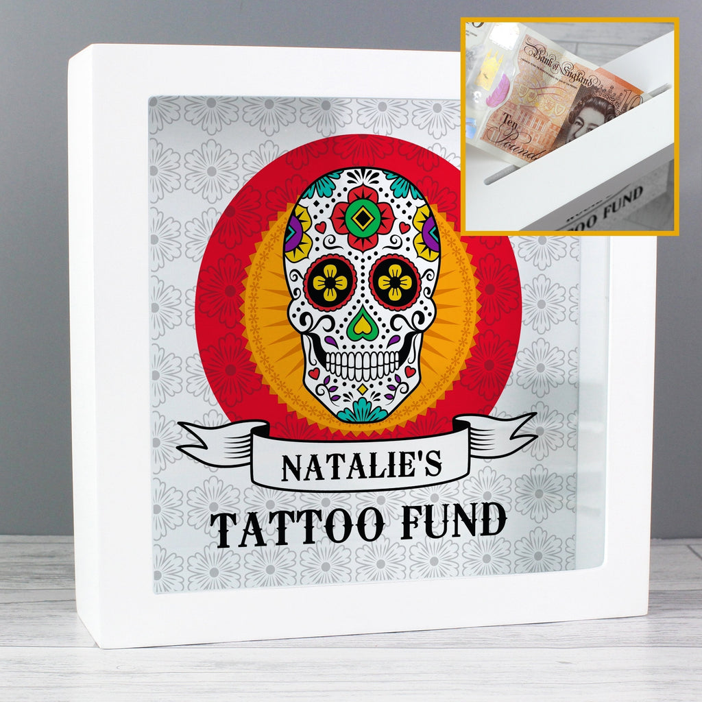 Personalised Sugar Skull Tattoo Fund And Keepsake Box