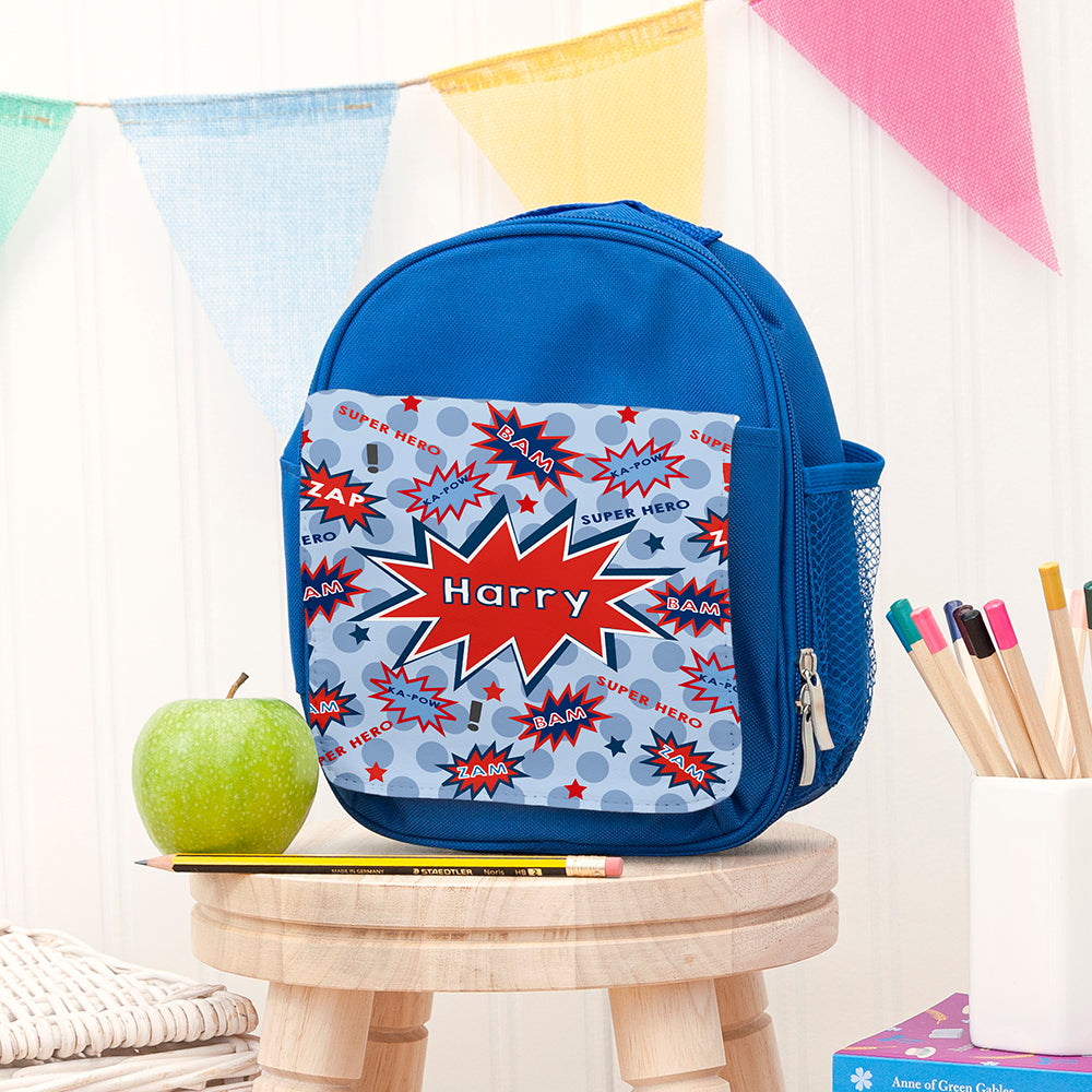 Personalised Personalised Superhero Blue Lunch Bag