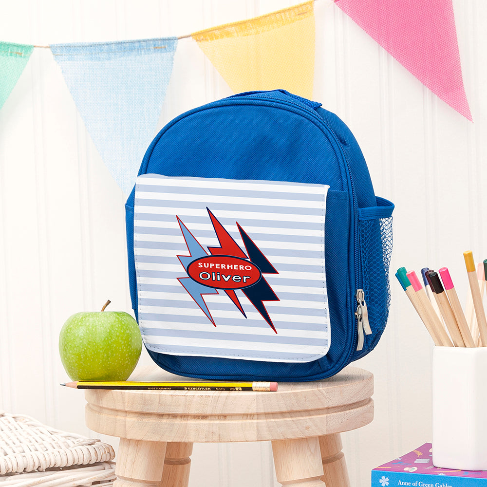 Personalised Personalised Superhero Blue Lunch Bag