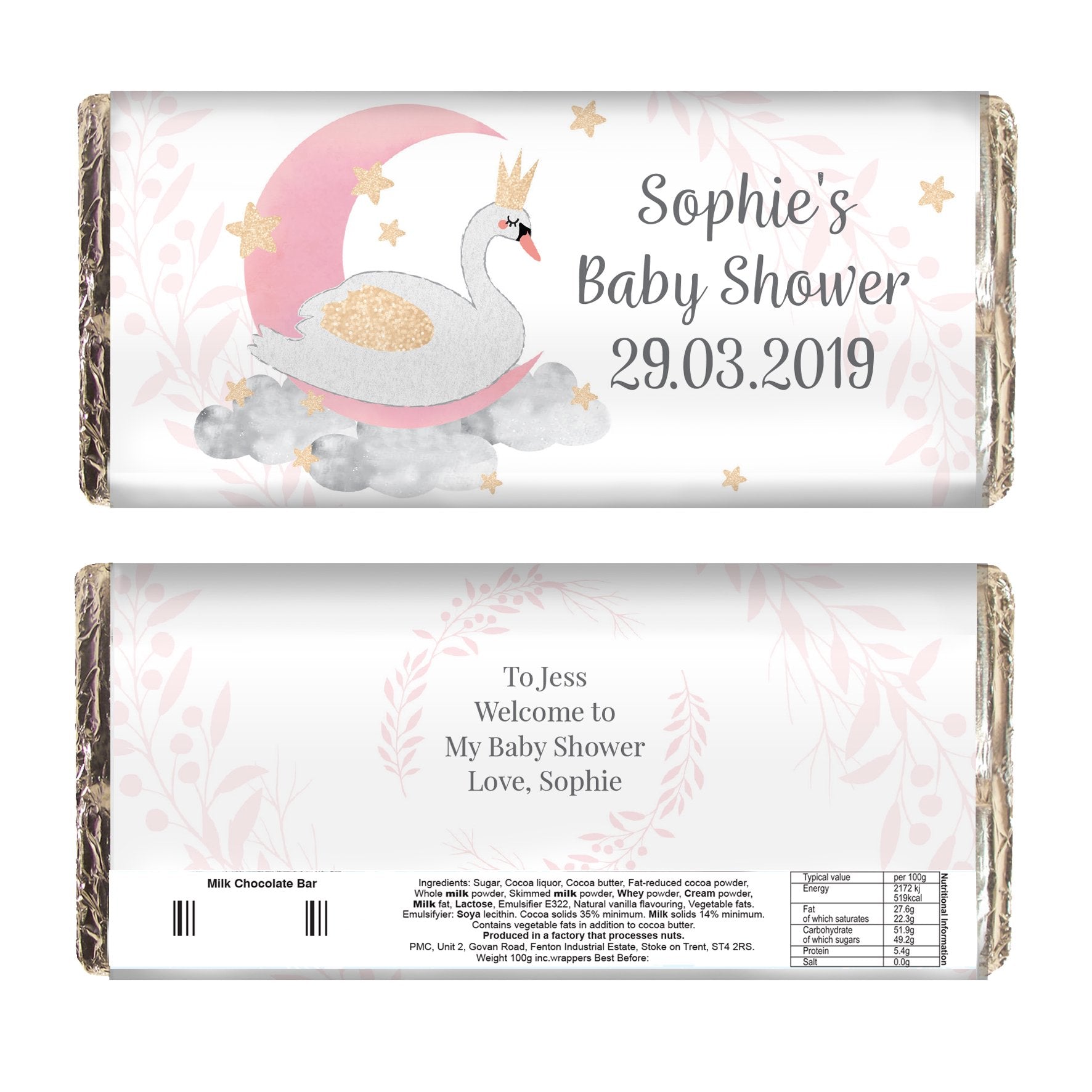 Personalised Swan Lake Milk Chocolate Bar