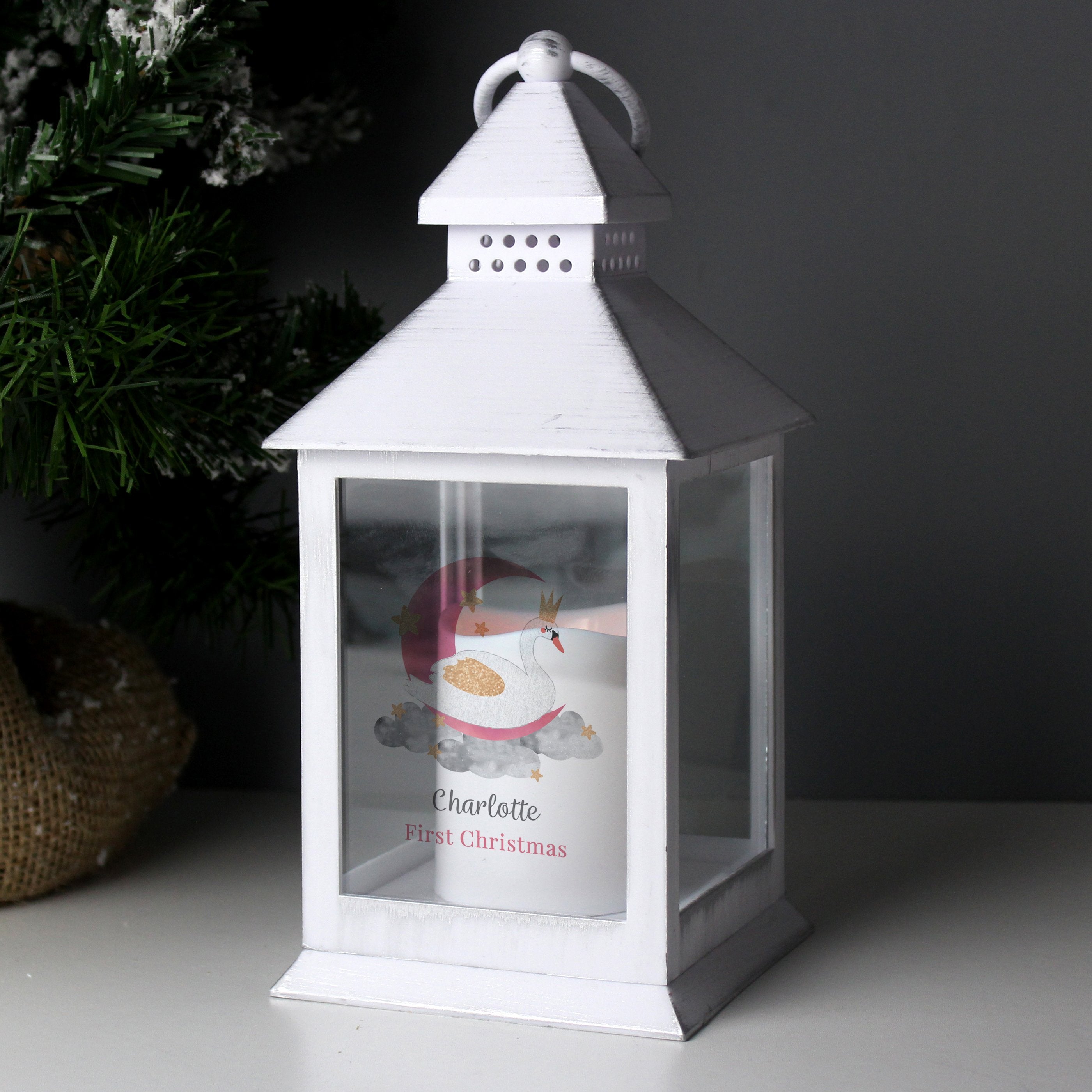 Personalised Swan Lake White Lantern