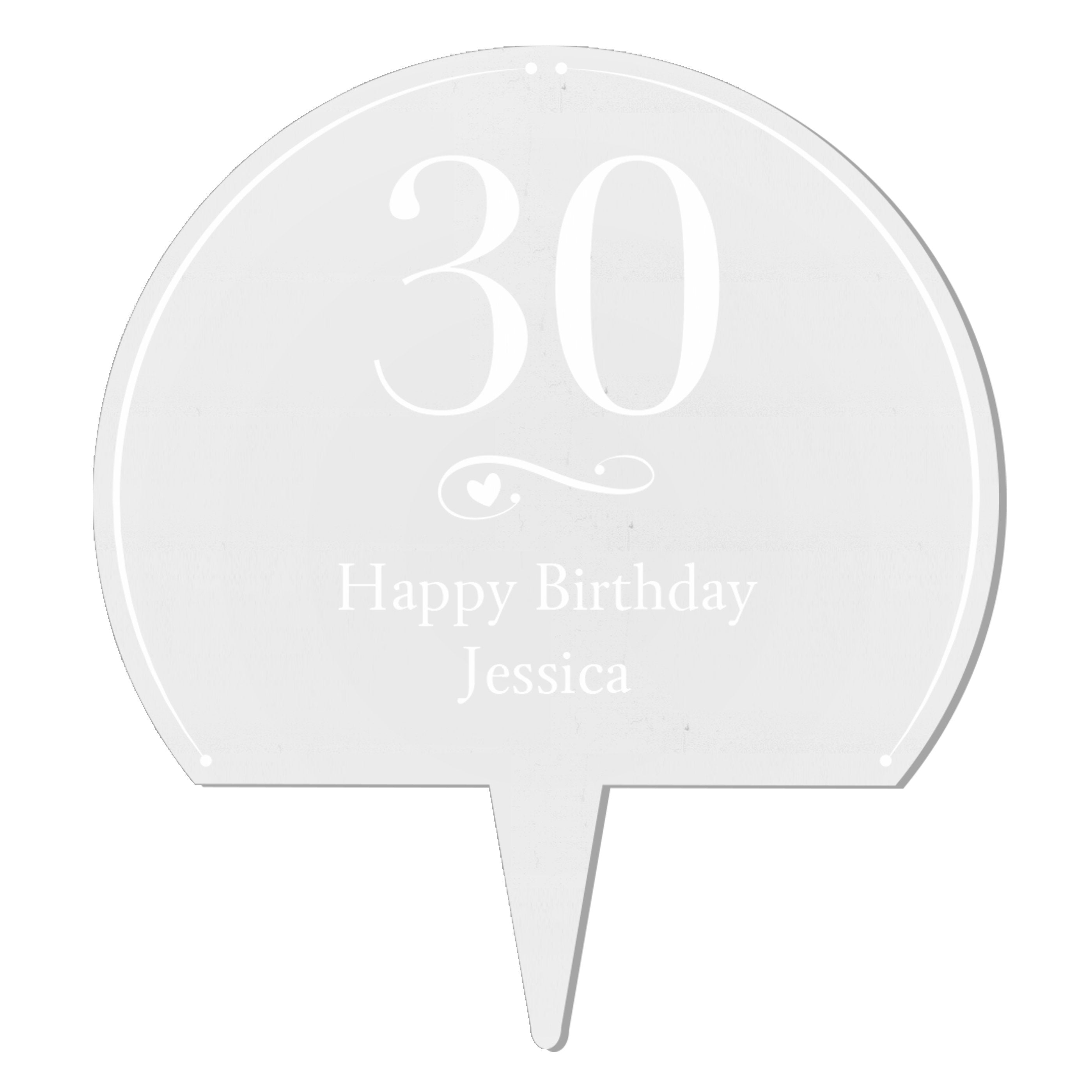Personalised Swirls & Hearts Age Acrylic Cake Topper