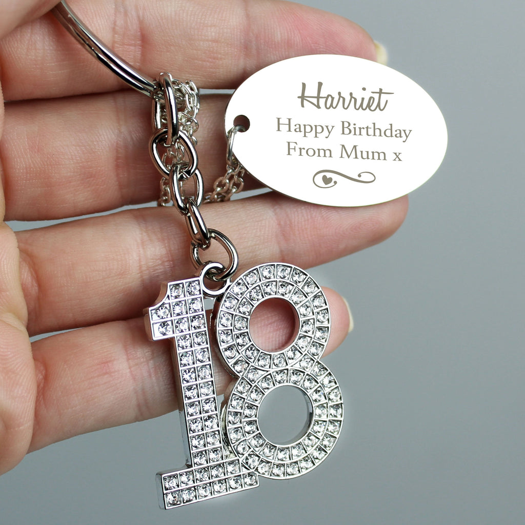 Personalised Swirls & Hearts Diamante 18 Keyring