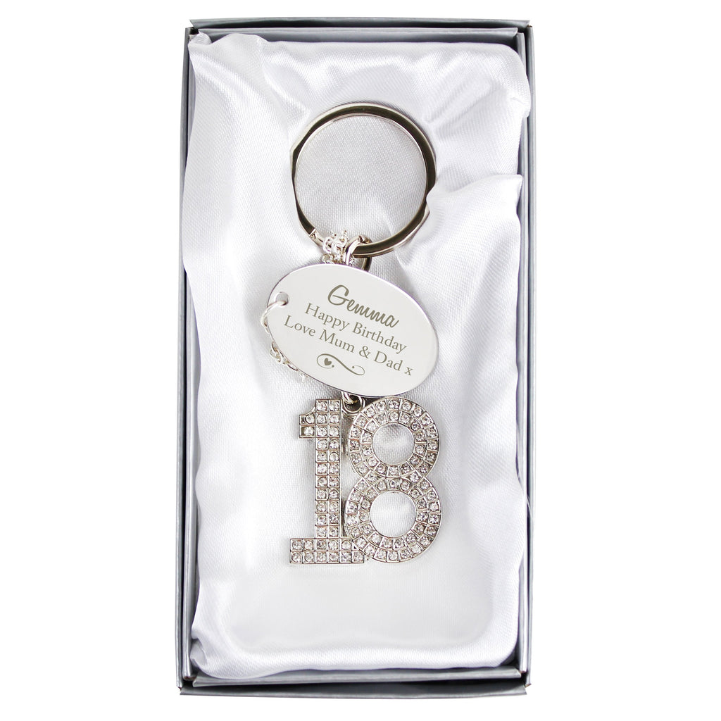 Personalised Swirls & Hearts Diamante 18 Keyring