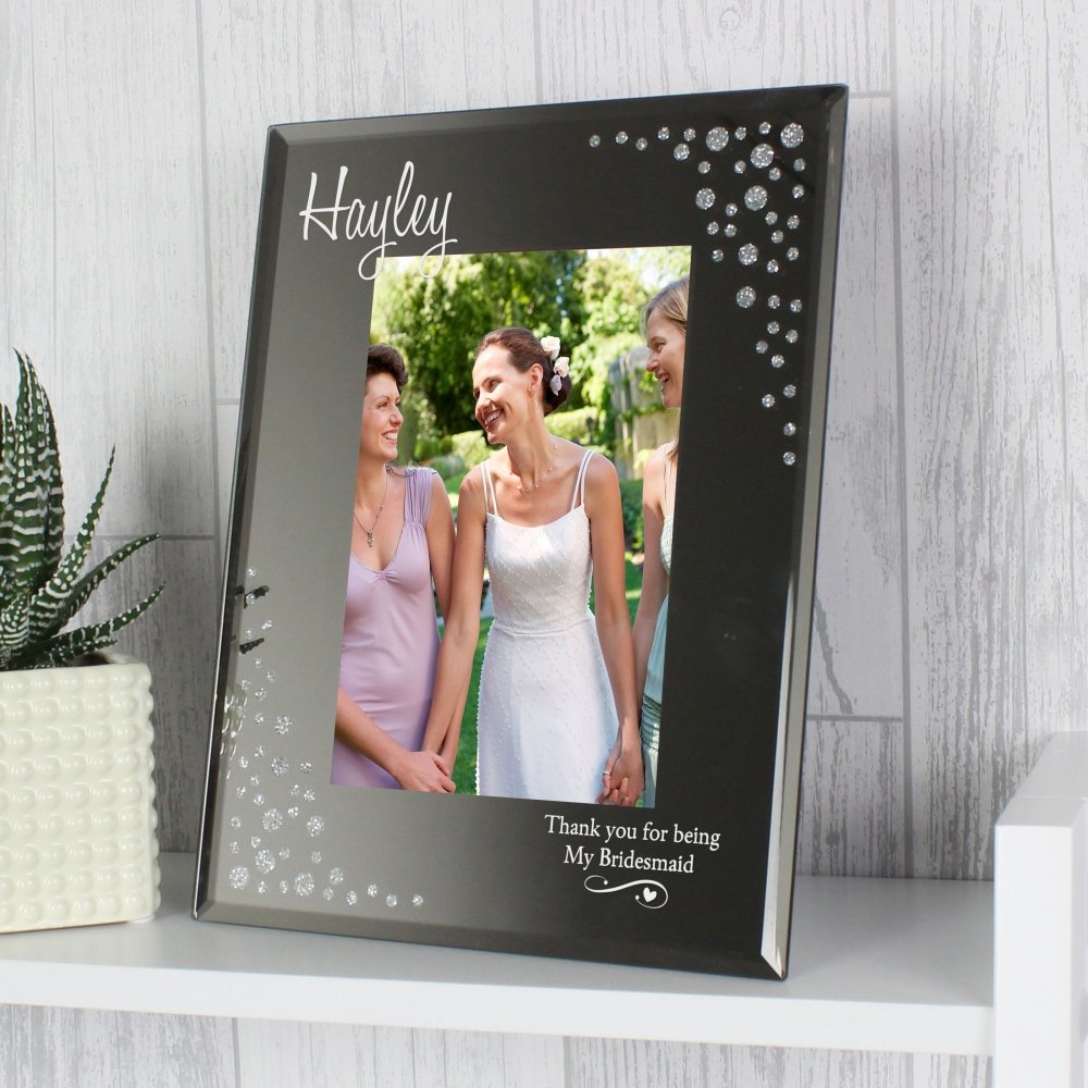 Personalised Swirls & Hearts Diamante 4x6 Inch Glass Photo Frame