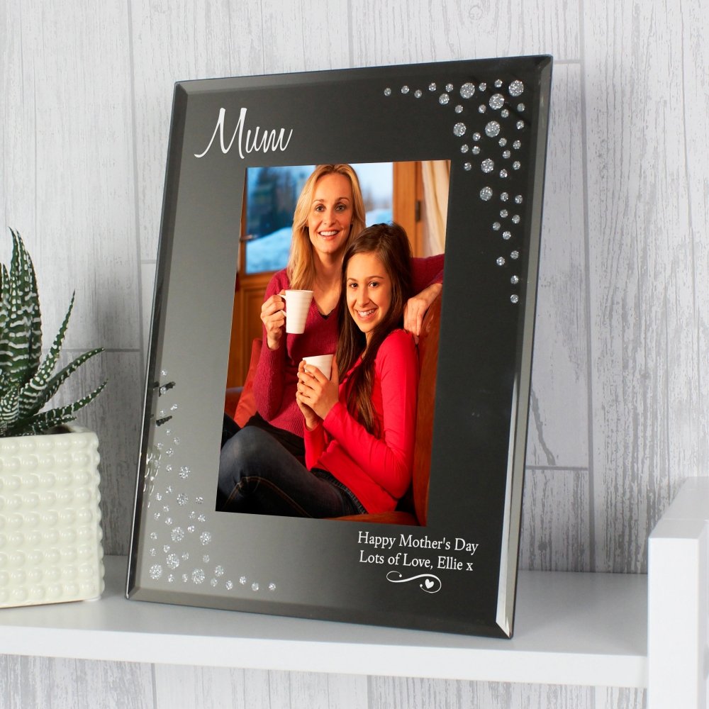 Personalised Swirls & Hearts Diamante 4x6 Inch Glass Photo Frame