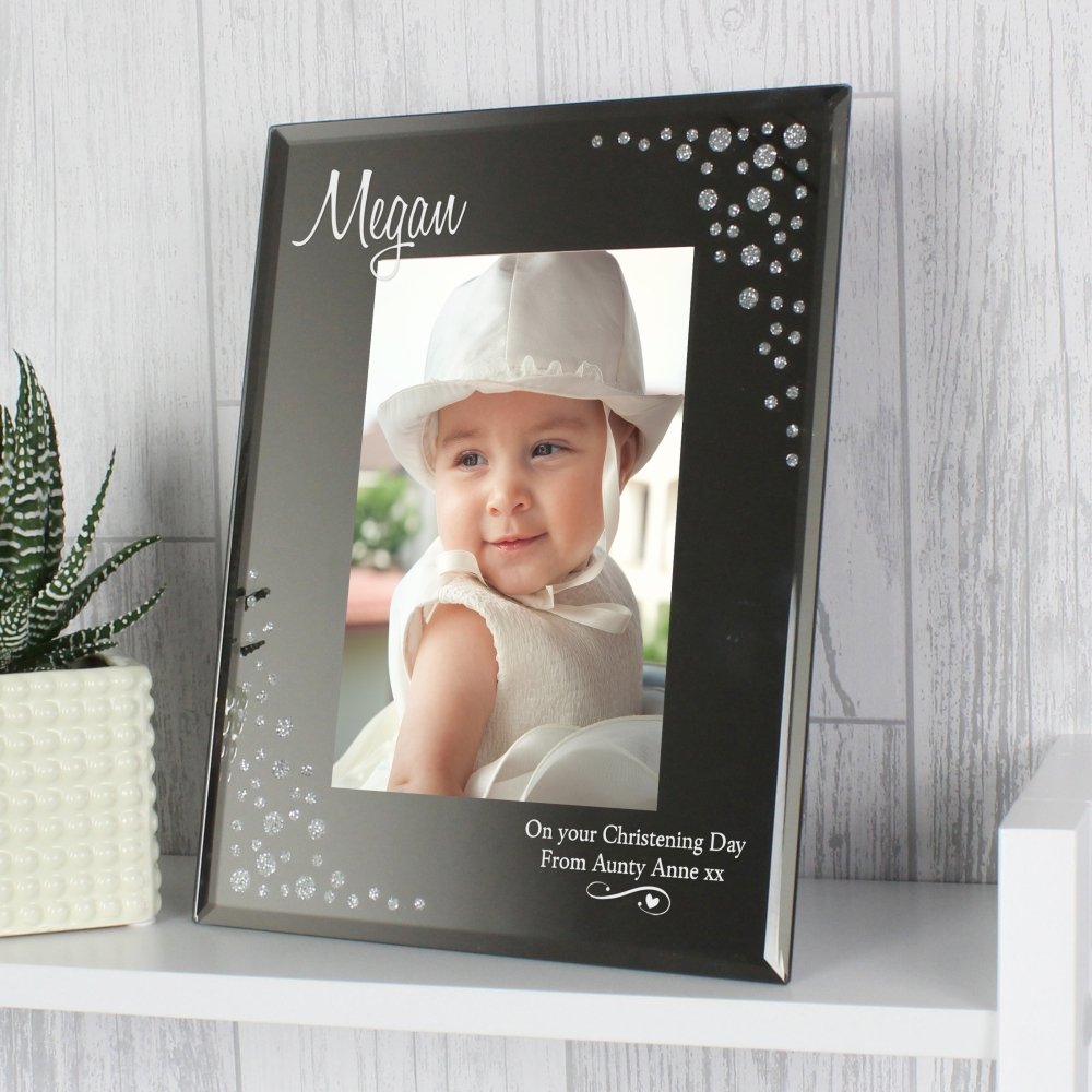Personalised Swirls & Hearts Diamante 4x6 Inch Glass Photo Frame