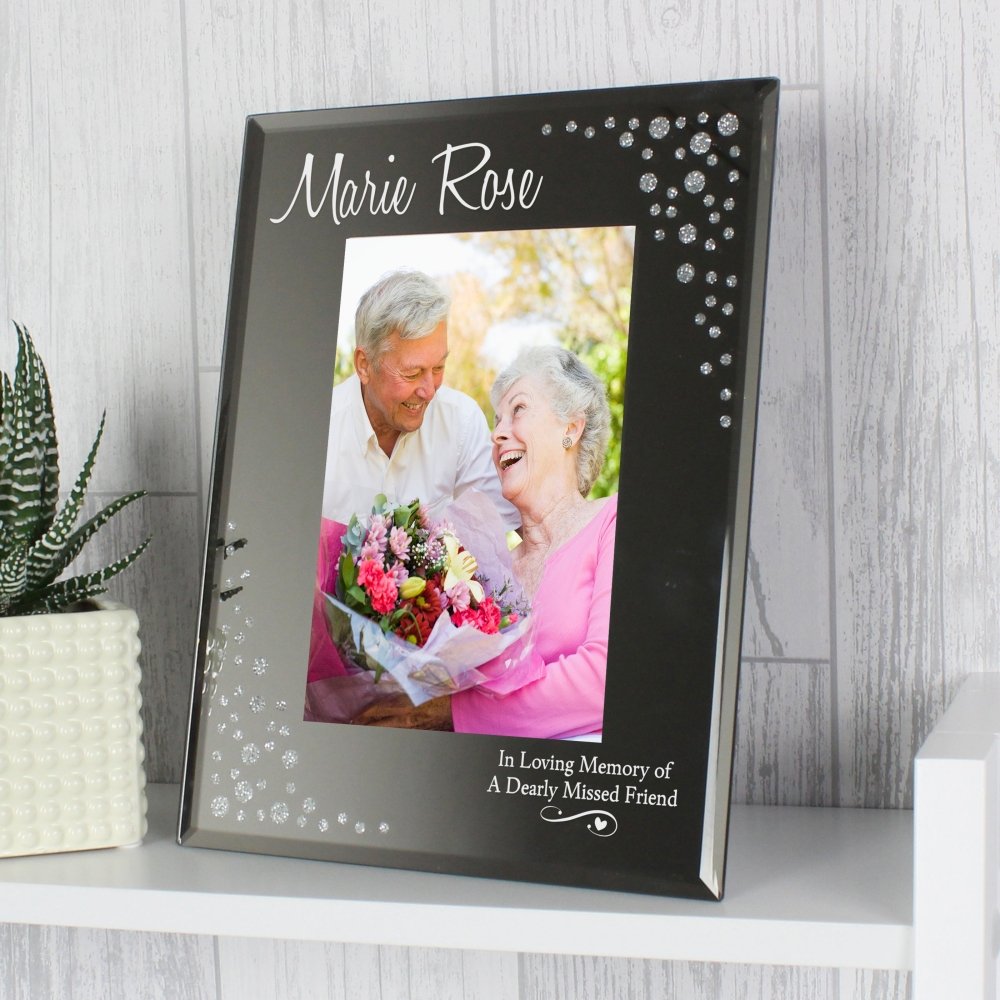 Personalised Swirls & Hearts Diamante 4x6 Inch Glass Photo Frame