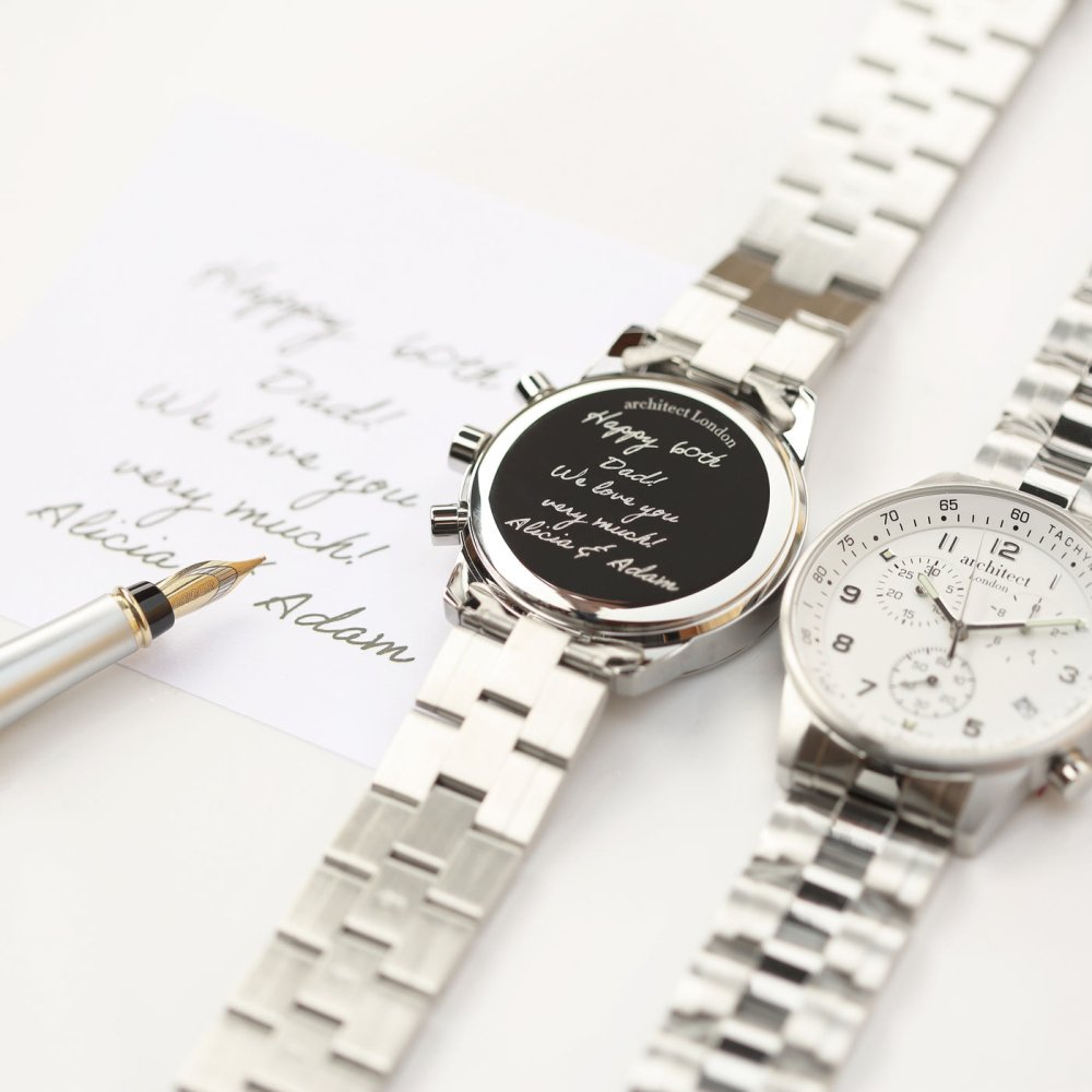 Personalised Swiss Made Men's Watch, Architect Handcrafted, Endeavour, Water Resistant, Handwriting Engraved