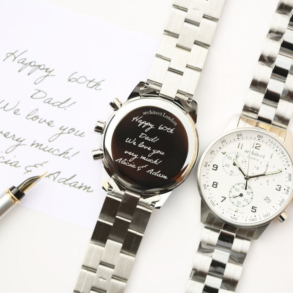 Personalised Swiss Made Men's Watch, Architect Handcrafted, Endeavour, Water Resistant, Handwriting Engraved