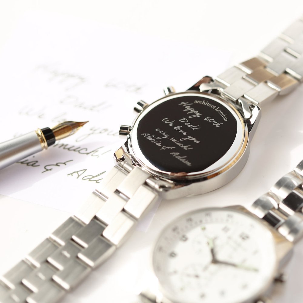 Personalised Swiss Made Men's Watch, Architect Handcrafted, Endeavour, Water Resistant, Handwriting Engraved