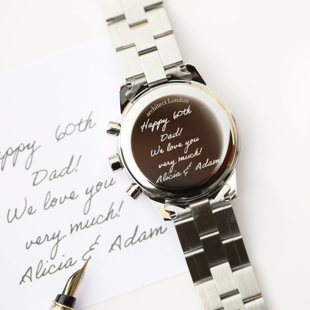 Personalised Swiss Made Men's Watch, Architect Handcrafted, Endeavour, Water Resistant, Handwriting Engraved