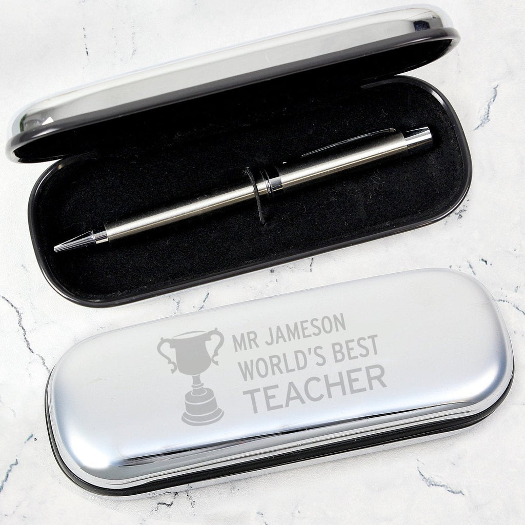 Personalised Teacher Trophy Pen And Box Set