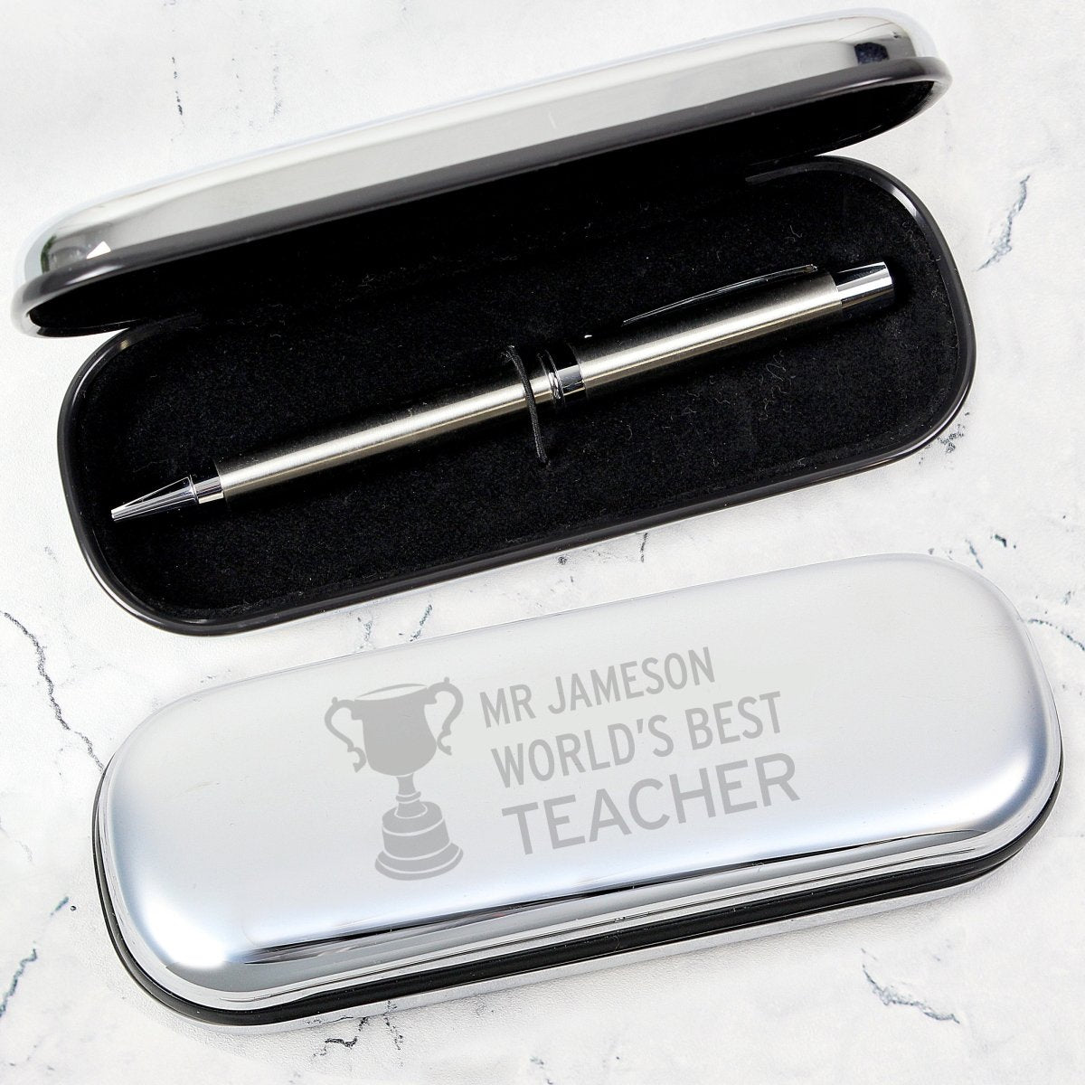 Personalised Teacher Trophy Pen And Box Set