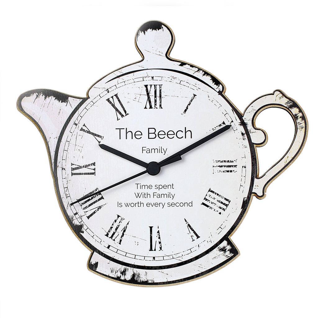 Personalised Teapot Shape Wooden Clock
