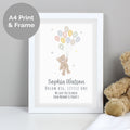Personalised Teddy & Balloons A4 White Framed Print