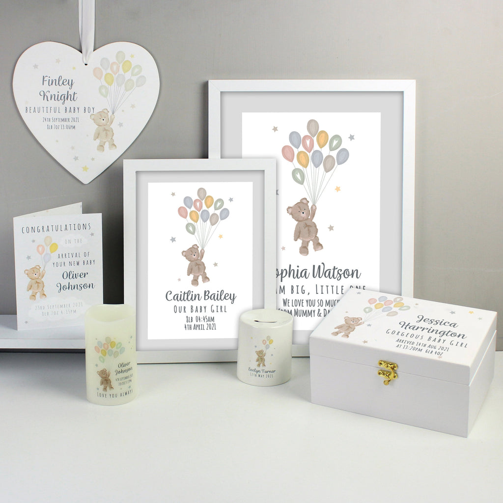 Personalised Teddy & Balloons Money Box