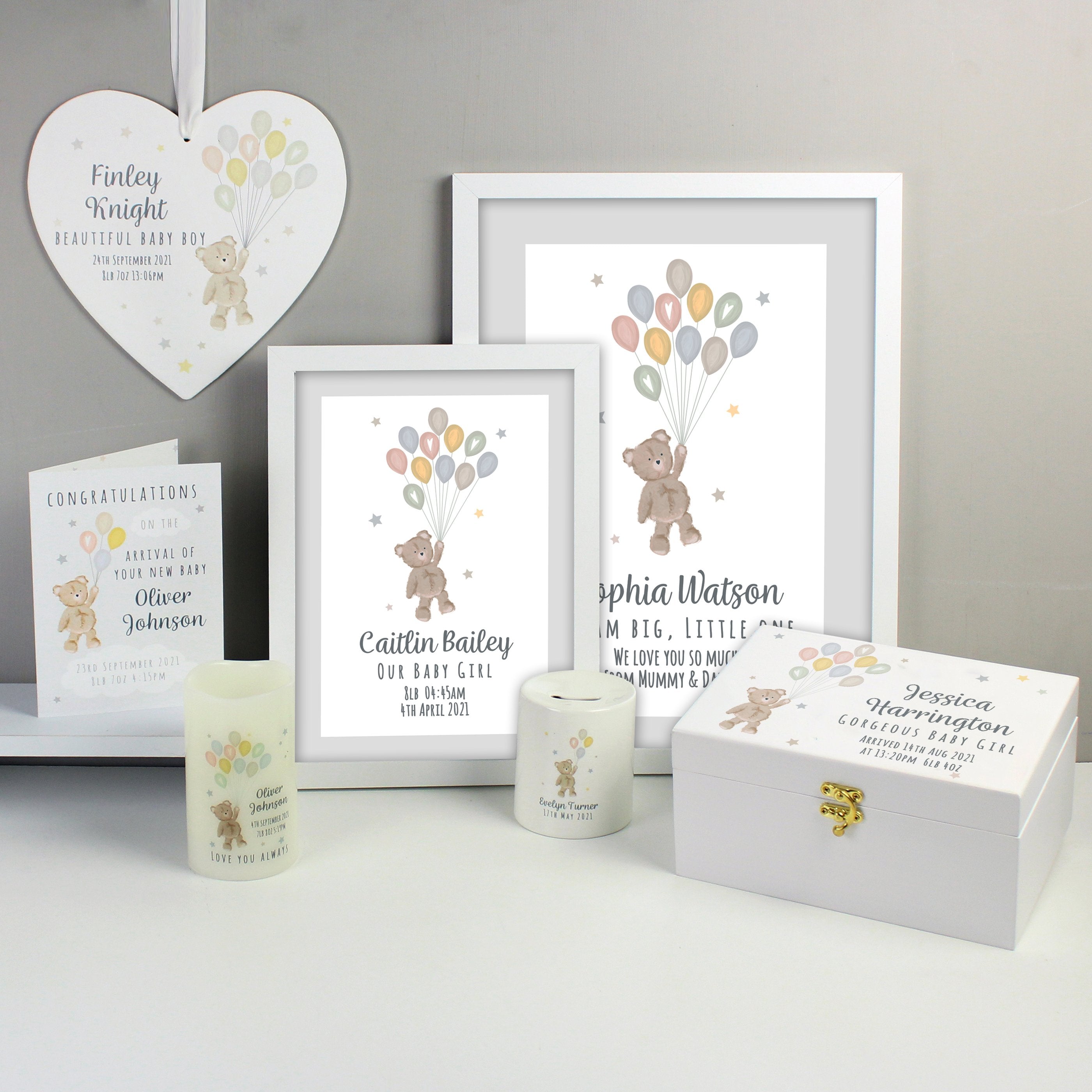 Personalised Teddy & Balloons Money Box