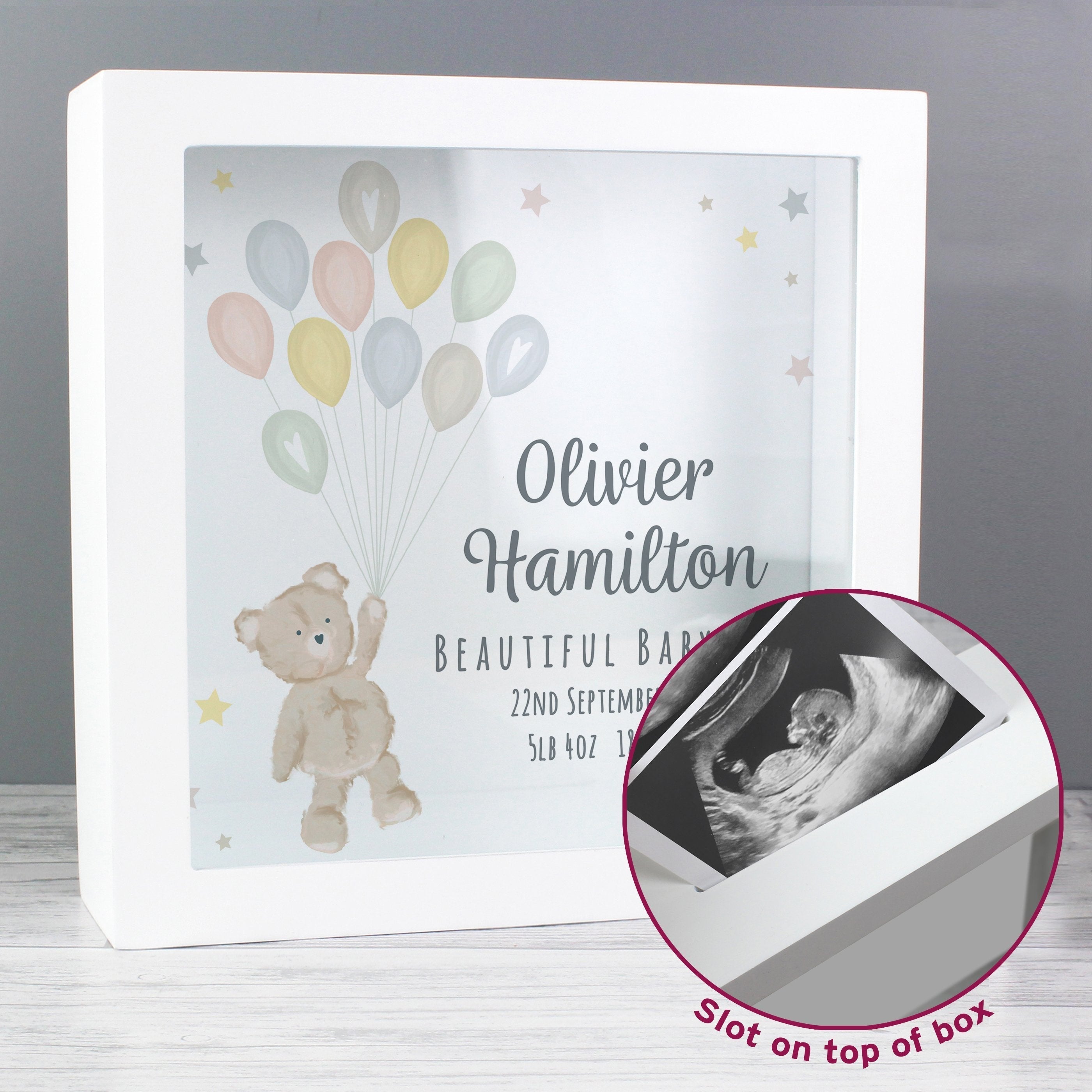 Personalised Teddy & Balloons Money Funds Savings Box