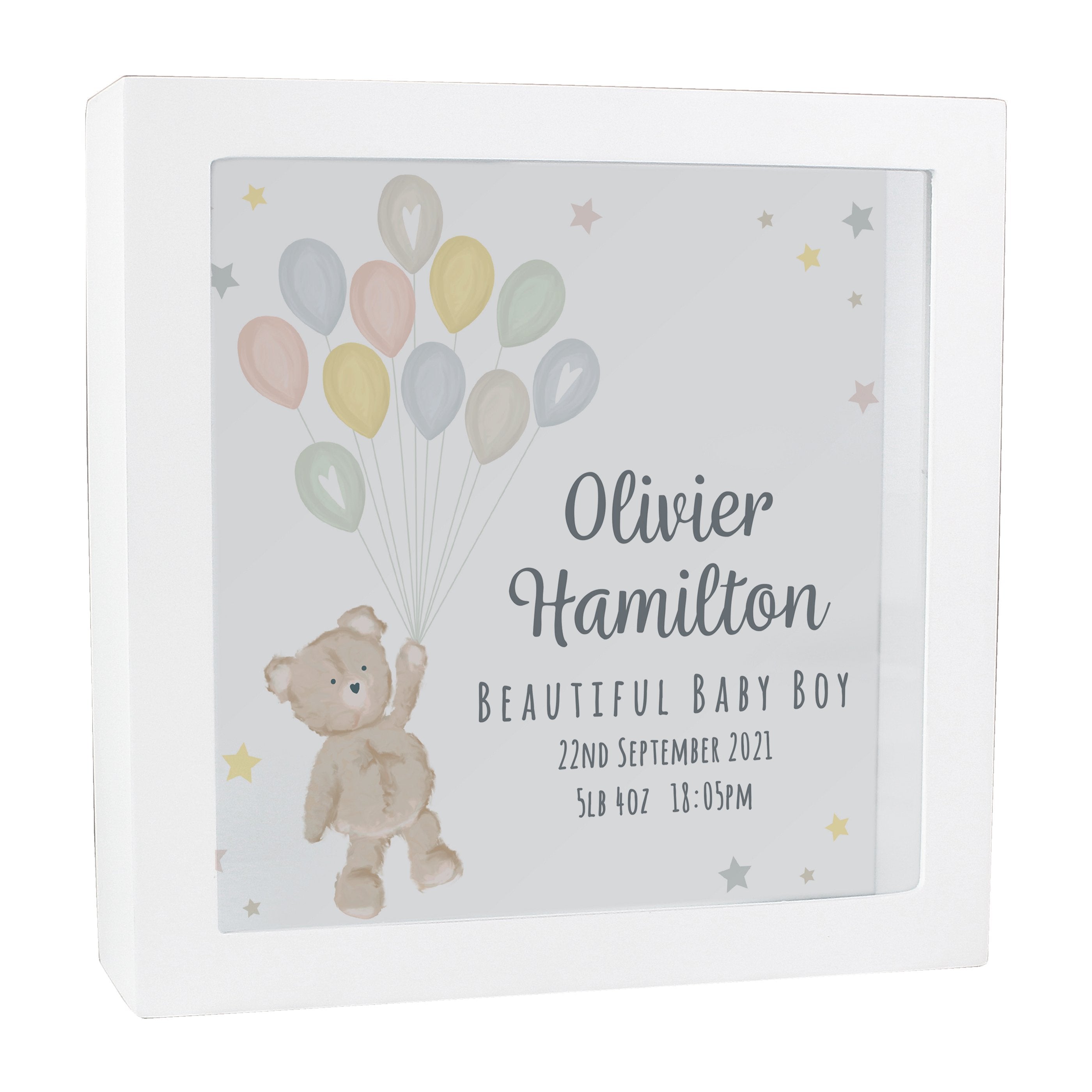 Personalised Teddy & Balloons Money Funds Savings Box