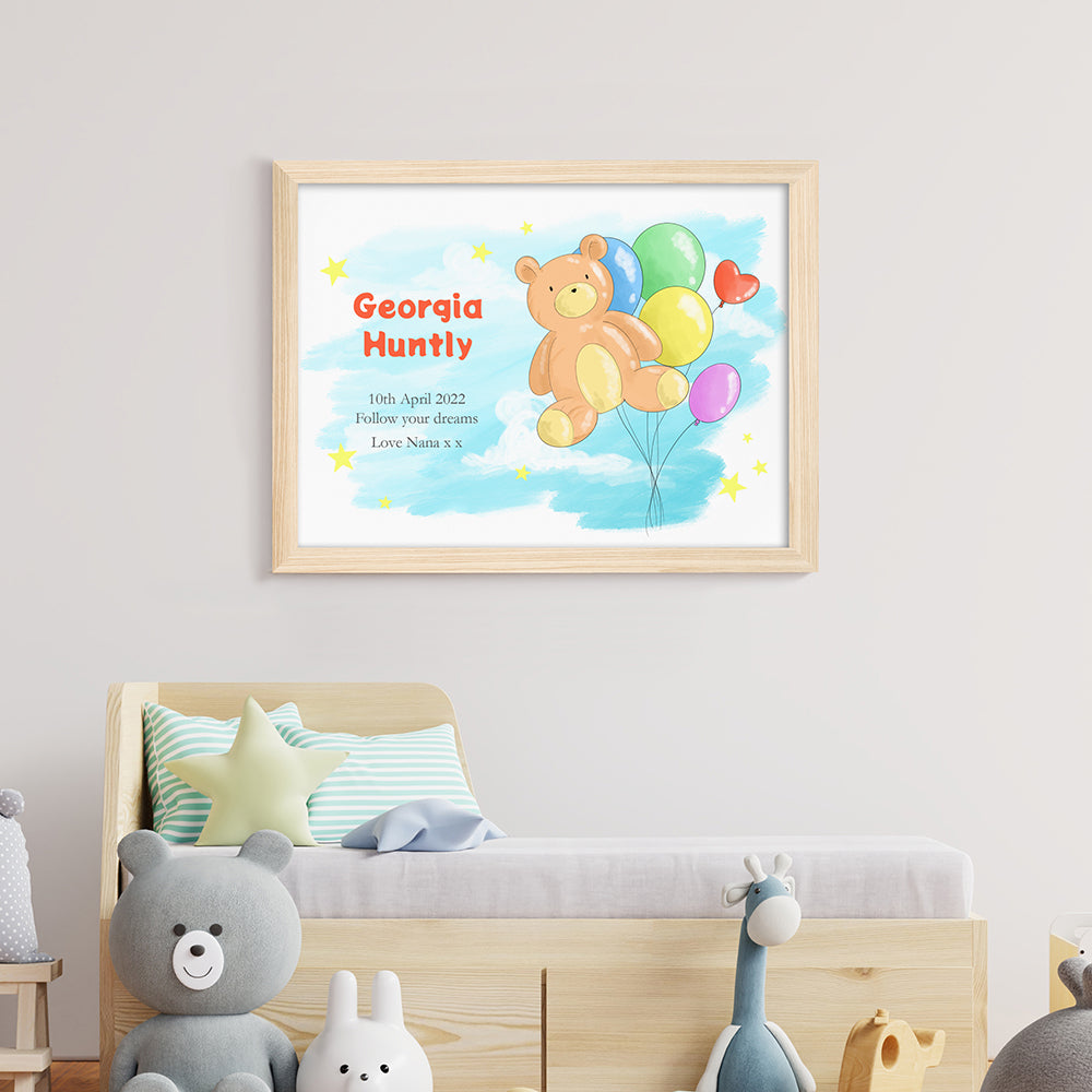 Personalised Personalised Teddy Bear Balloon Framed Print