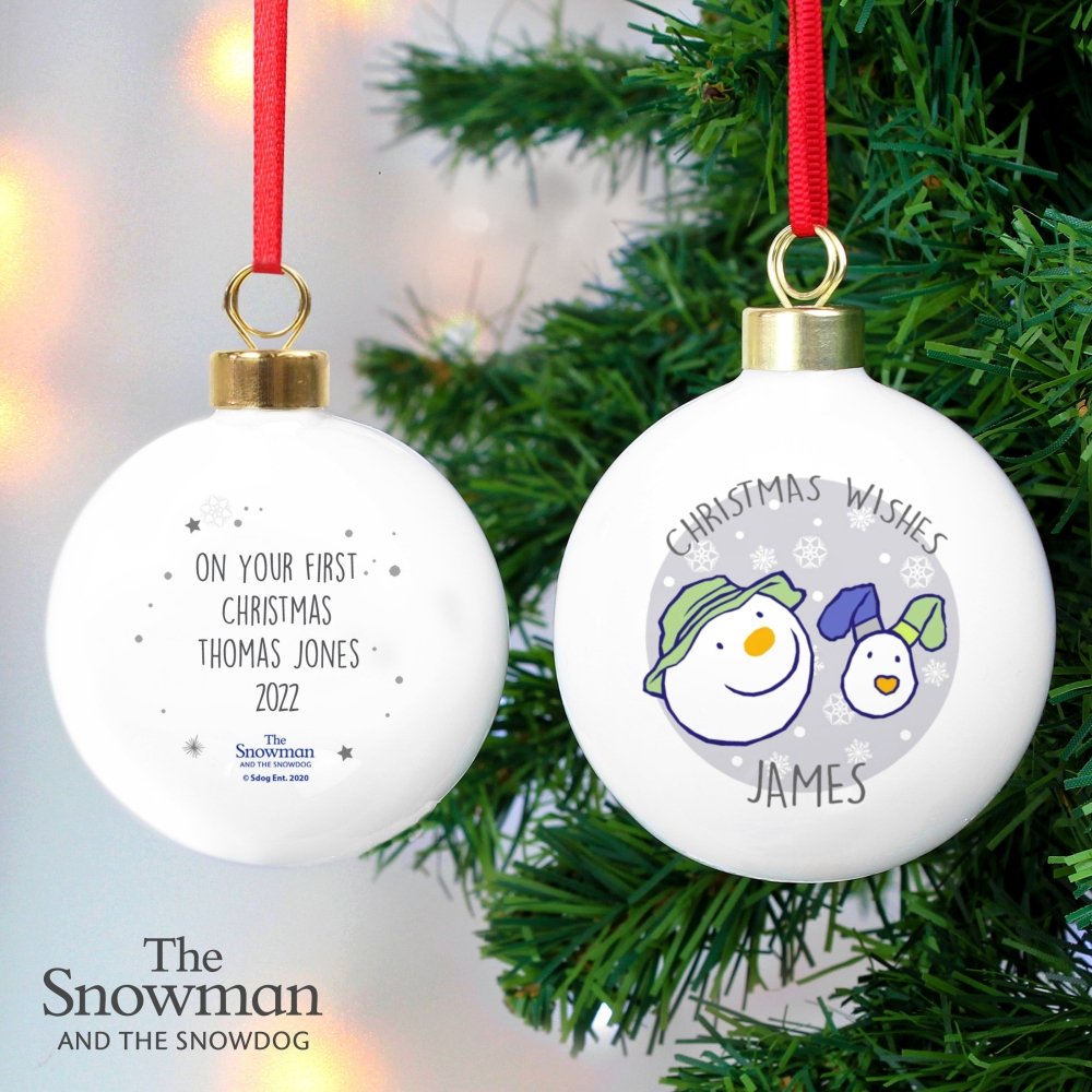 Personalised The Snowman And The Snowdog Bauble