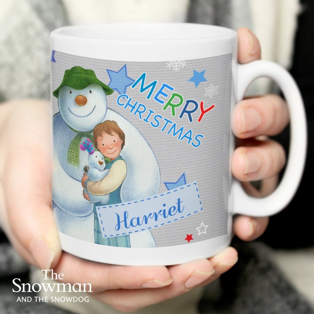 Personalised The Snowman And The Snowdog Blue Mug