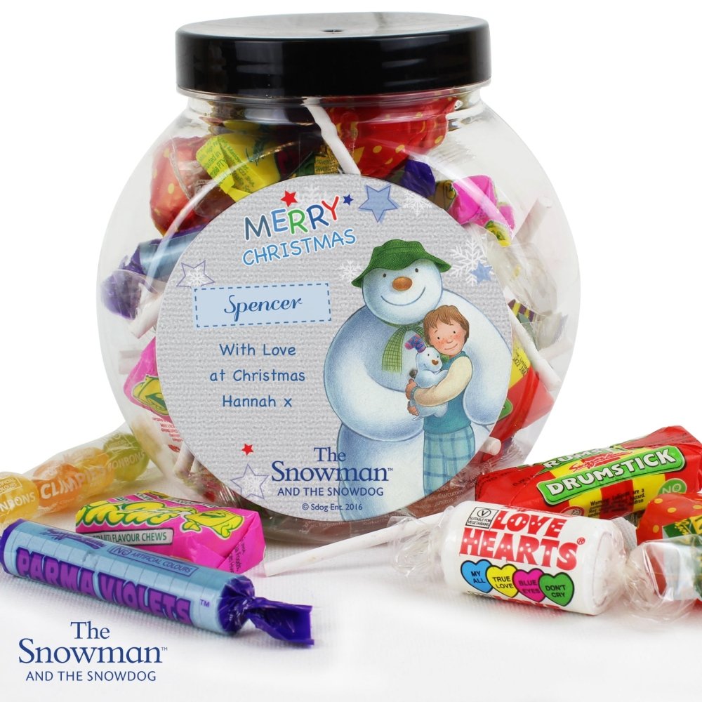 Personalised The Snowman And The Snowdog Blue Sweet Jar