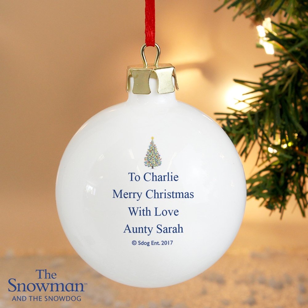 Personalised The Snowman And The Snowdog Flying Bauble