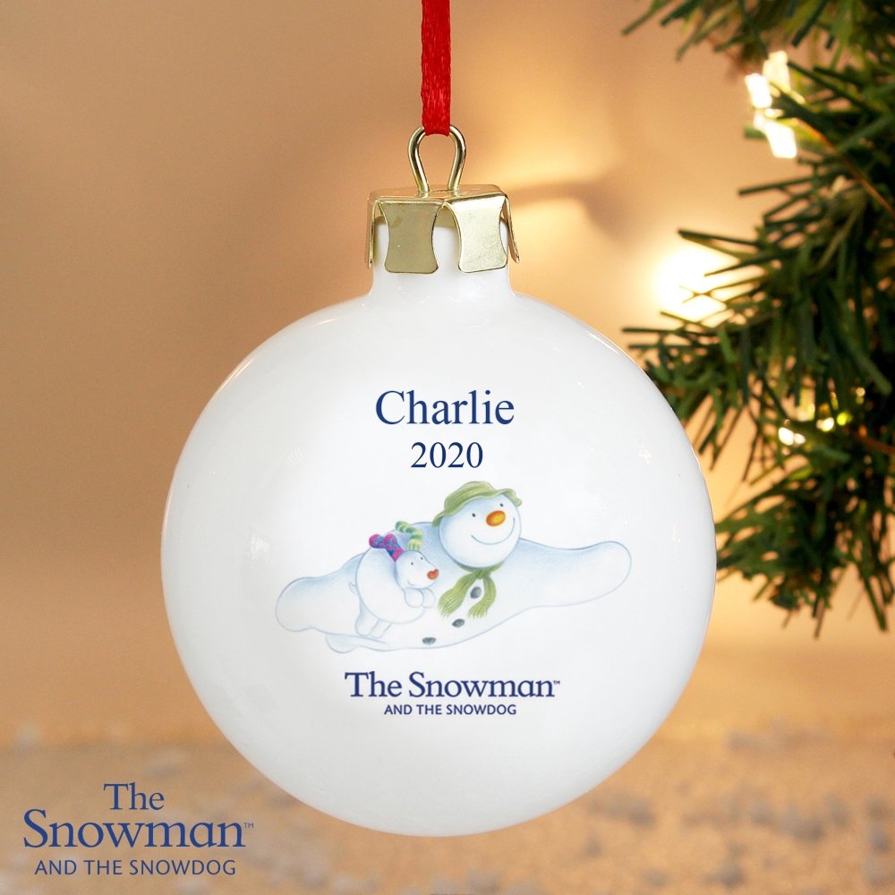 Personalised The Snowman And The Snowdog Flying Bauble