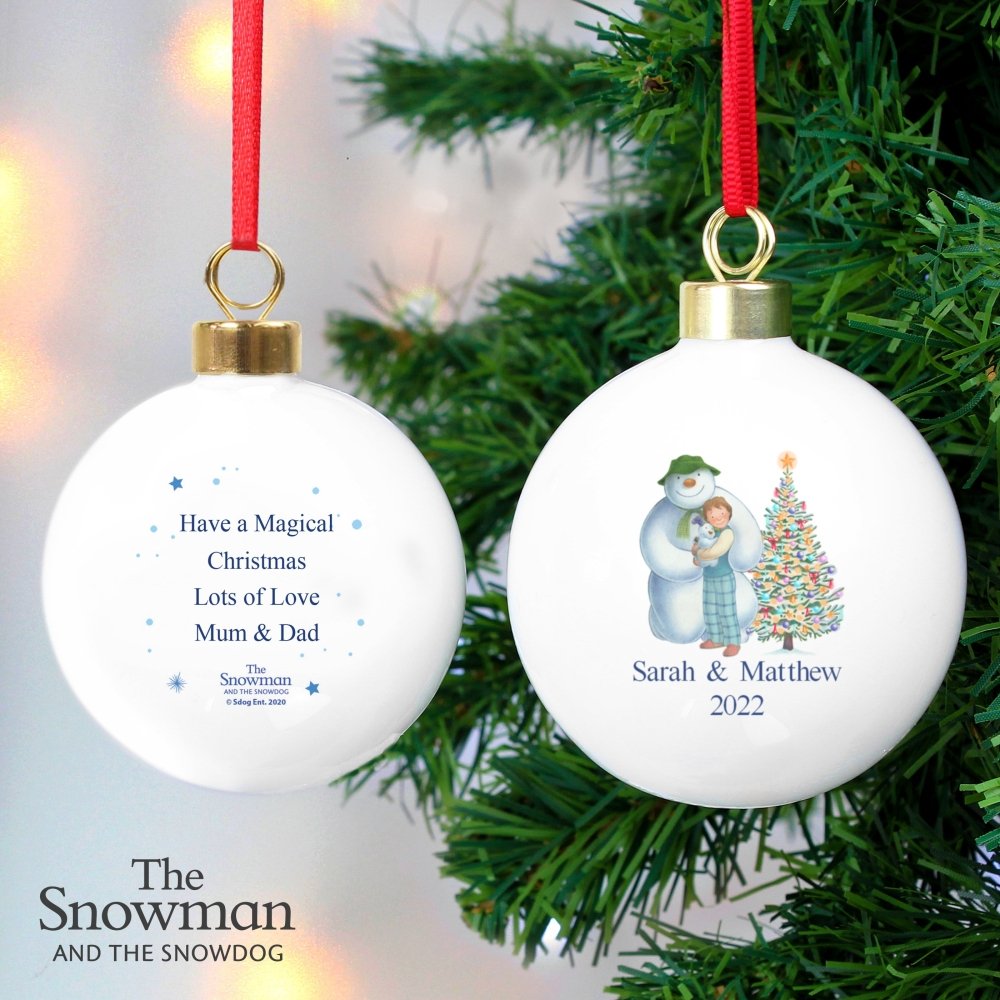 Personalised The Snowman And The Snowdog Friends Bauble