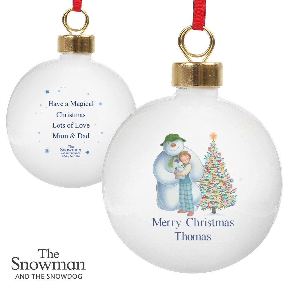 Personalised The Snowman And The Snowdog Friends Bauble