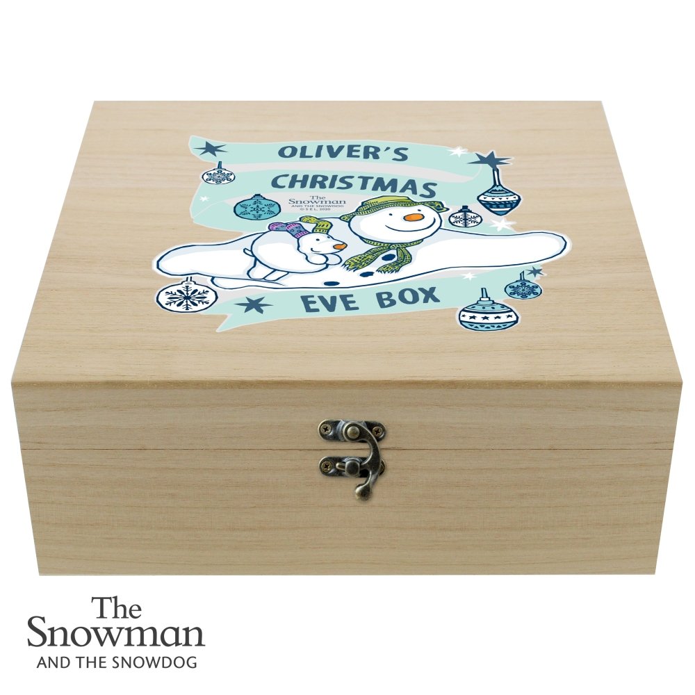 Personalised The Snowman And The Snowdog Large Wooden Christmas Eve Box