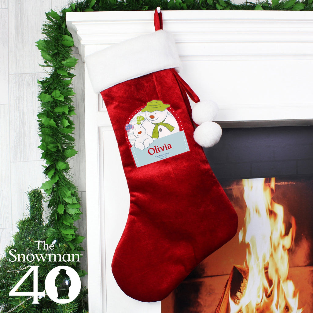 Personalised The Snowman And The Snowdog Luxury Red Stocking