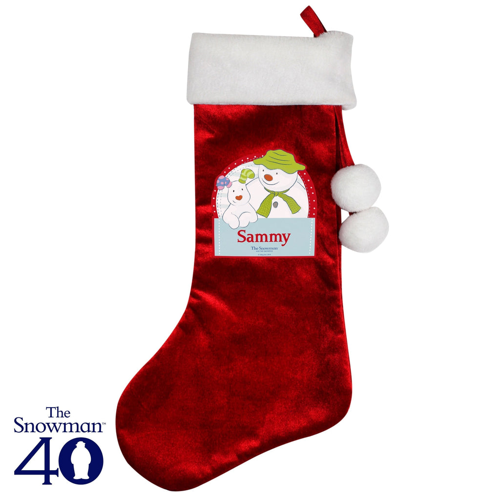 Personalised The Snowman And The Snowdog Luxury Red Stocking