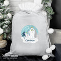 Personalised The Snowman And The Snowdog Luxury Silver Grey Pom Pom Children's Christmas Sack