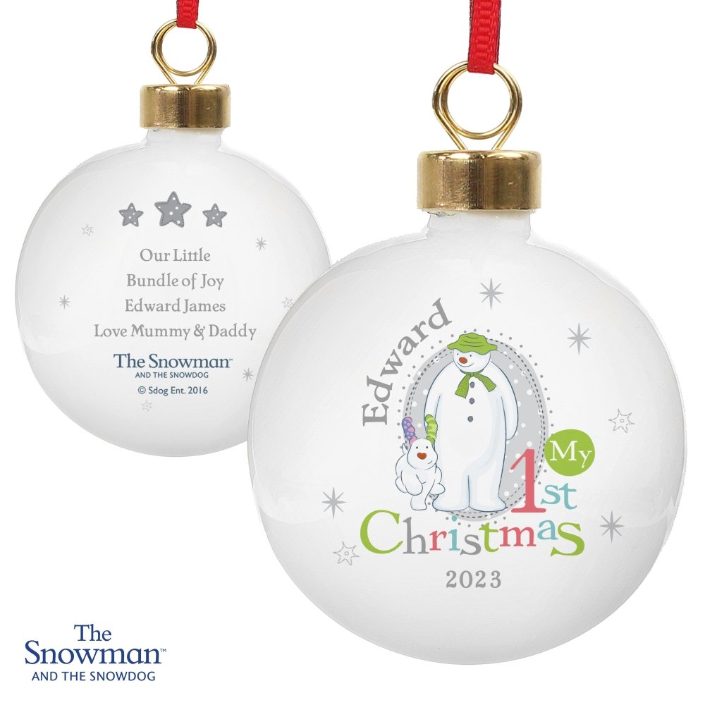 Personalised The Snowman And The Snowdog My 1st Christmas Bauble